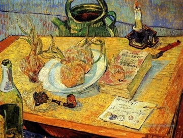  Het Tableaux - Nature morte avec des oignons de pipe de planche à dessin et de la cire d’étanchéité Vincent van Gogh
